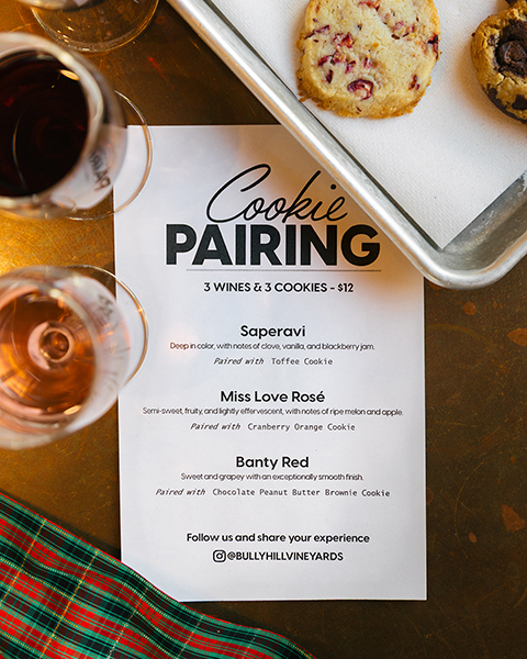 Holiday Cookie and Wine Pairing Sheet 3 wines + 3 cookies for $12